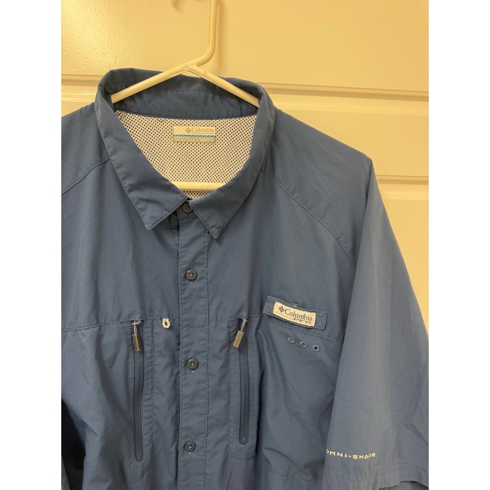 Columbia PFG Mens XXL Blue Short Sleeve Button Down Fishing Shirt Omni-Shade